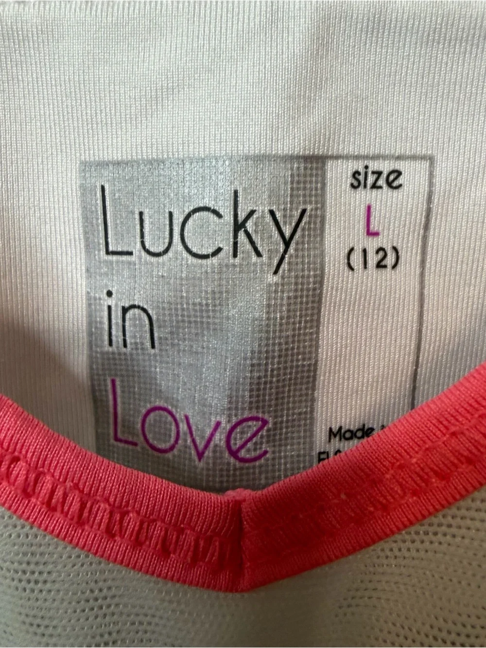 Lucky in Love Chevron Athletic Tank Top Large 12 White Pink Racerback